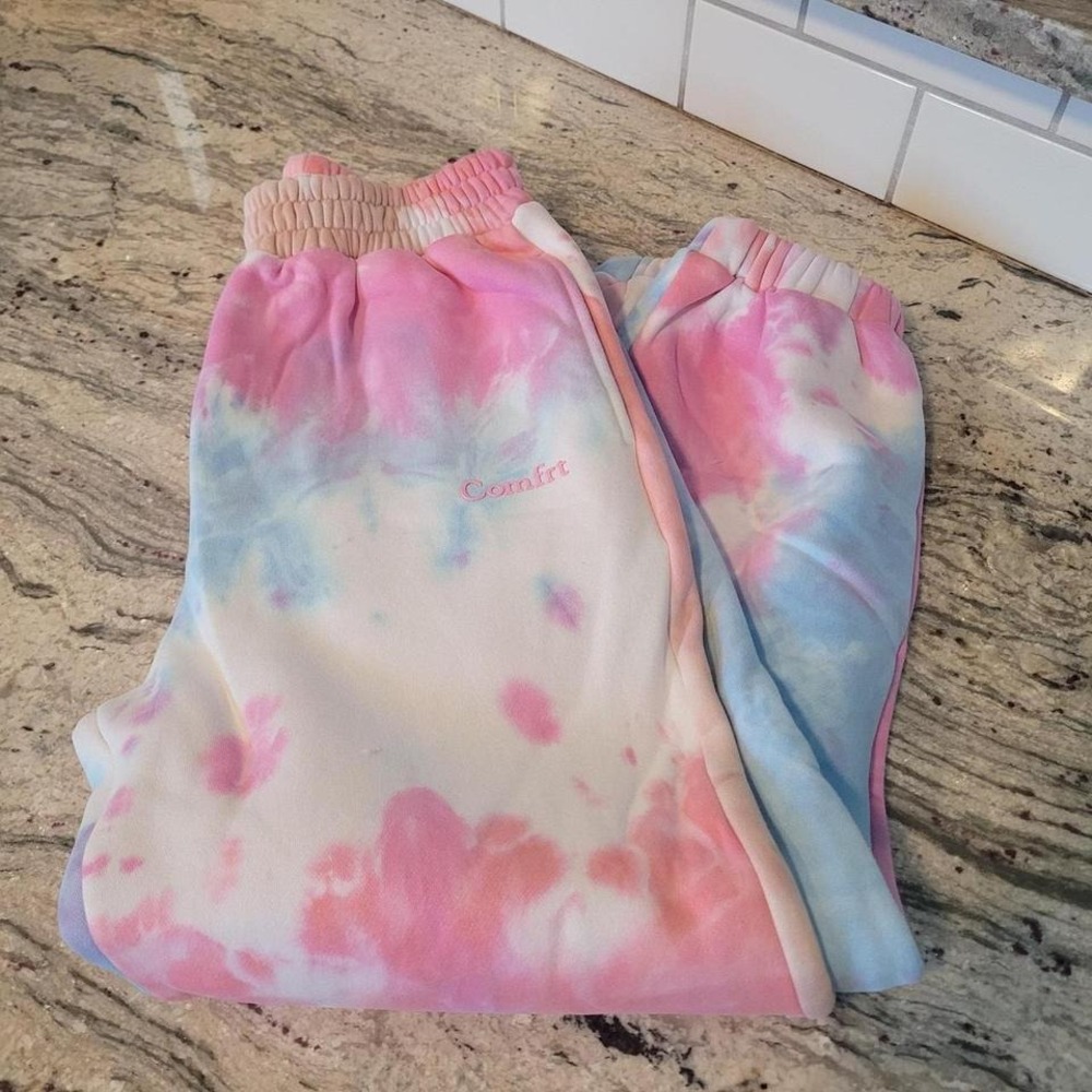 Comfrt Kids Minimalist Sweatpants Rainbow Tie Dye Joggers Size L NEW